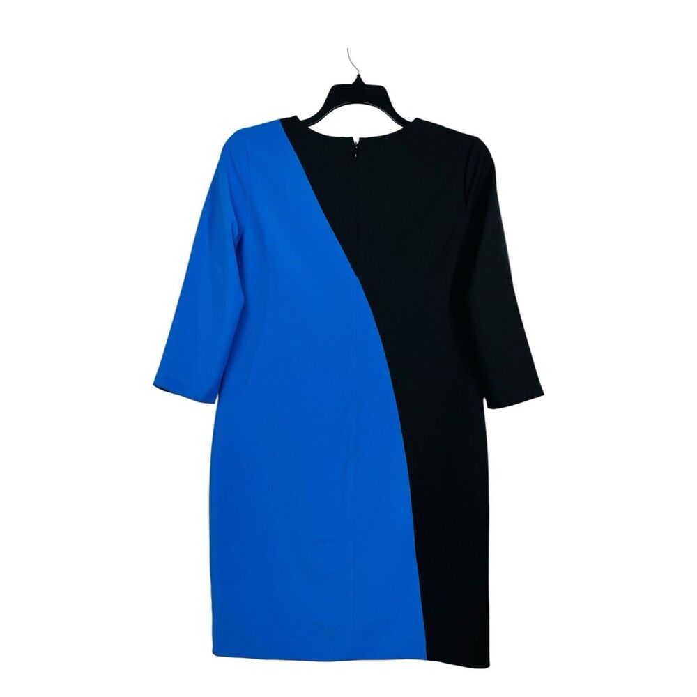 Ann Taylor Shift Dress Royal Blue Black Colorblock 3/4 Sleeve Midi Size 12 Work